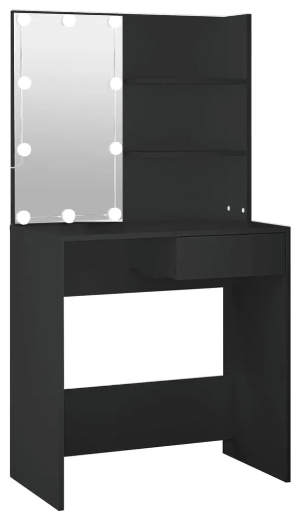 833288 vidaXL Masă de toaletă cu LED, negru, 74,5x40x141 cm