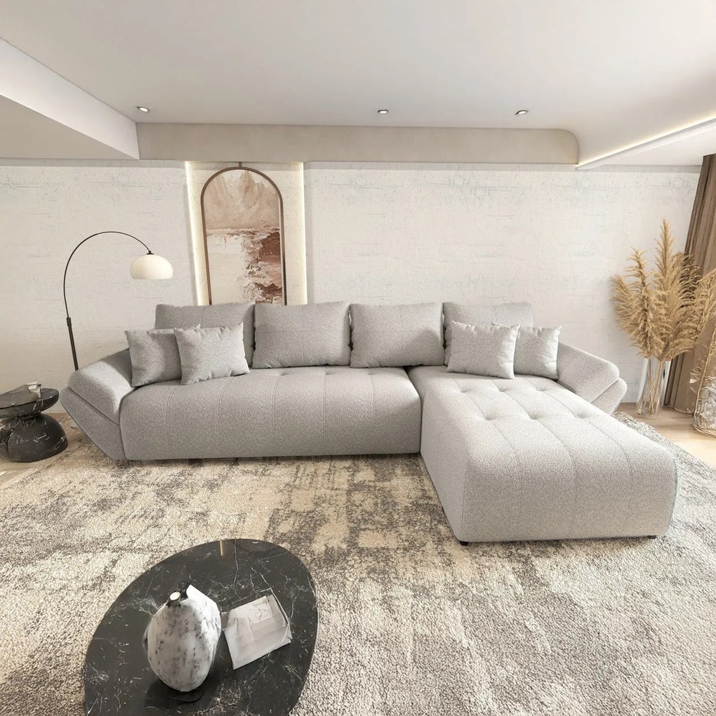 Colțar extensibil dumonde cu ladă de depozitare si sezut confortabil din spuma high-density, Berlin XL Euphoria Dove 350x185 cm II