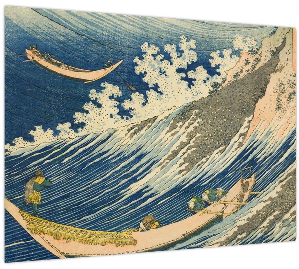Tablou pe sticlă - Katsushika Hokusai, Fishing Boats at Choshi in Shimosa (Soshu Choshi) , reproducere (70x50 cm)