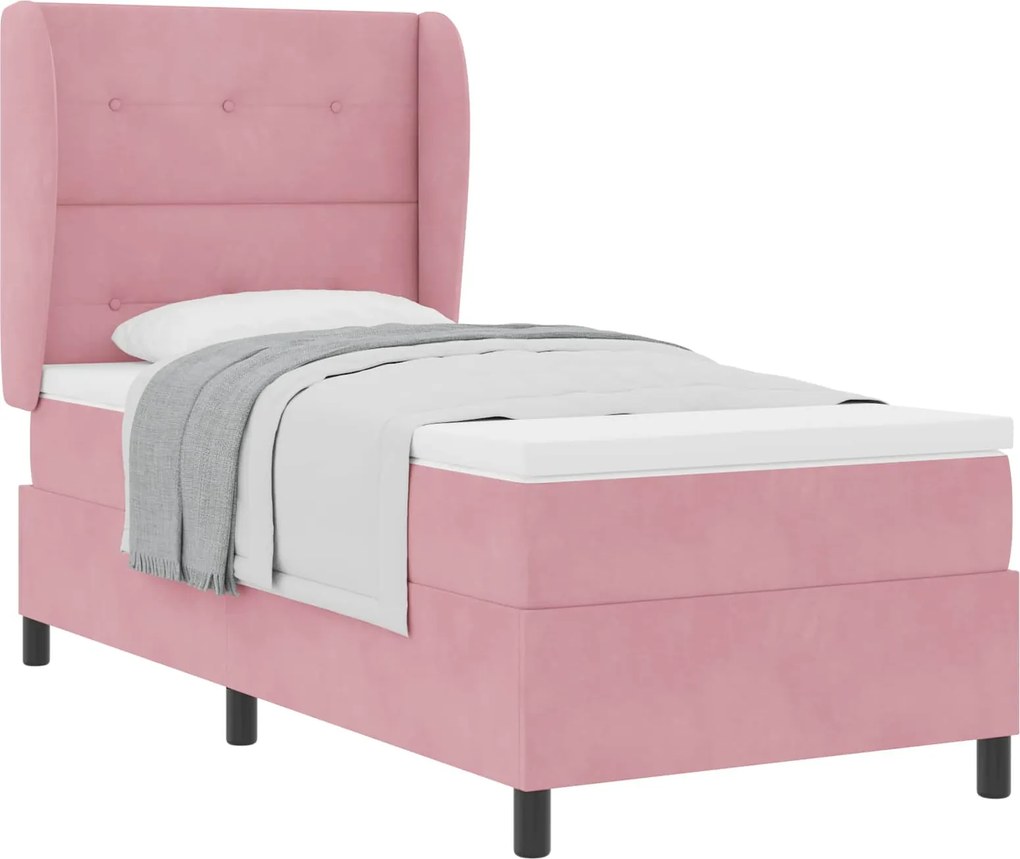 vidaXL Pat cu arcuri cu saltea cu headboard Roz 200 x 100 cm Catifea