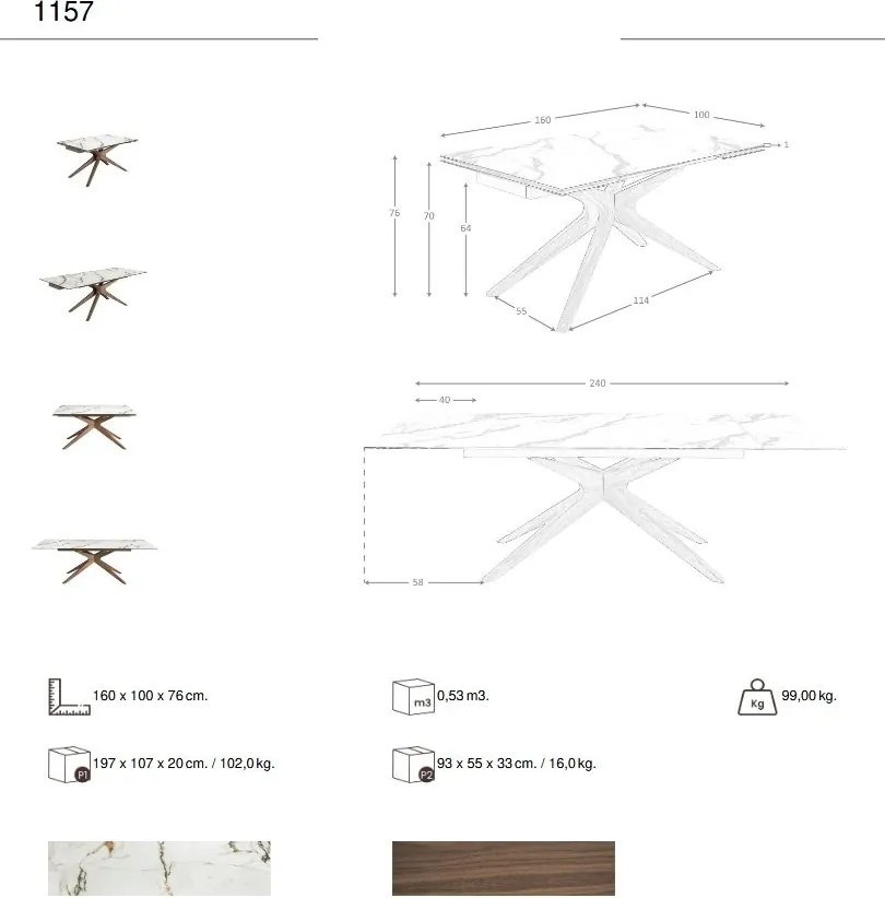 Masa extensibila deosebita design LUX Marble 160-240x100cm