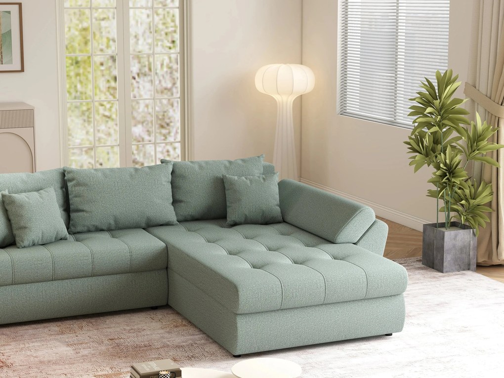 Colțar extensibil dumonde cu ladă de depozitare si sezut confortabil din spuma high-density, Loana Enjoy Mint II 270x185 cm