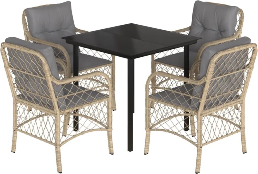 vidaXL Set mobilier pentru grădină, 5 piese, cu perne, bej, poliratan