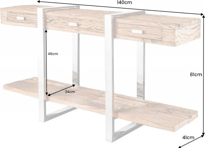 Consola design high-tech din metal si lemn masiv, Barracuda 145cm