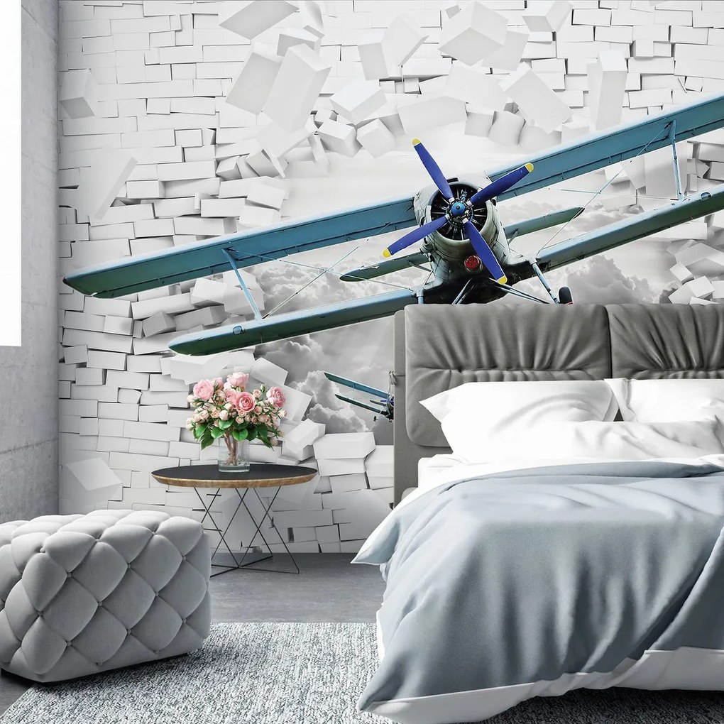 Fototapet - Avionul zboară din perete 3D (152,5x104 cm)