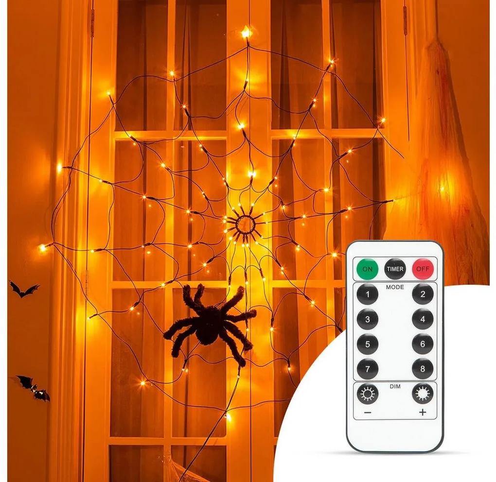 Lanț LED decorativ HALLOWEEN LED/5V/8 funcții pânză de păianjen + telecomandă