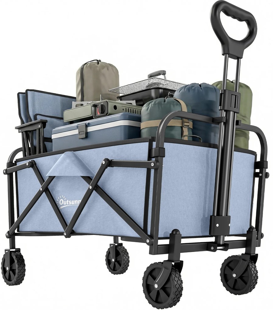 Outsunny Cărucior de Grădină Remorcă de Transport Pliabil pentru Toate Terenurile 66L Sarcină 68kg Mâner Reglabil 81 x 45 x 89 cm Gri | Aosom Romania