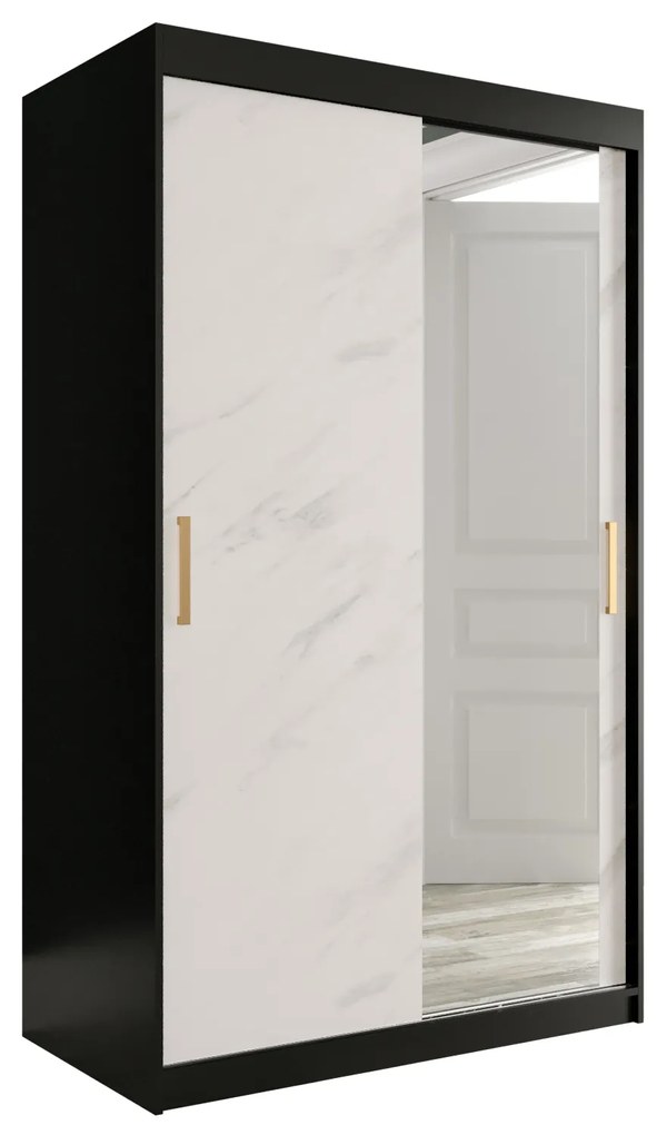 Dulap de haine 120 cm Marbelo T2 (mat negru + marmură albă). 1064586