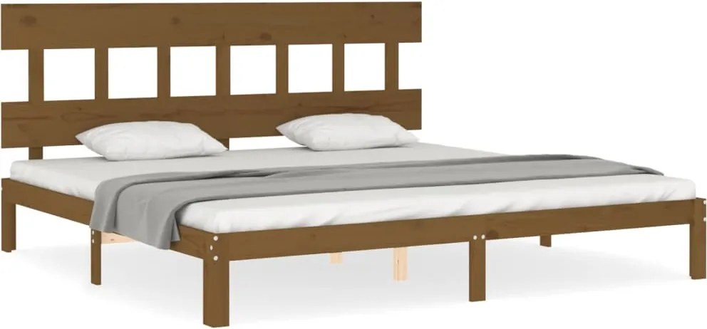vidaXL Cadru pat cu tăblie, maro miere, 200x200 cm, lemn masiv
