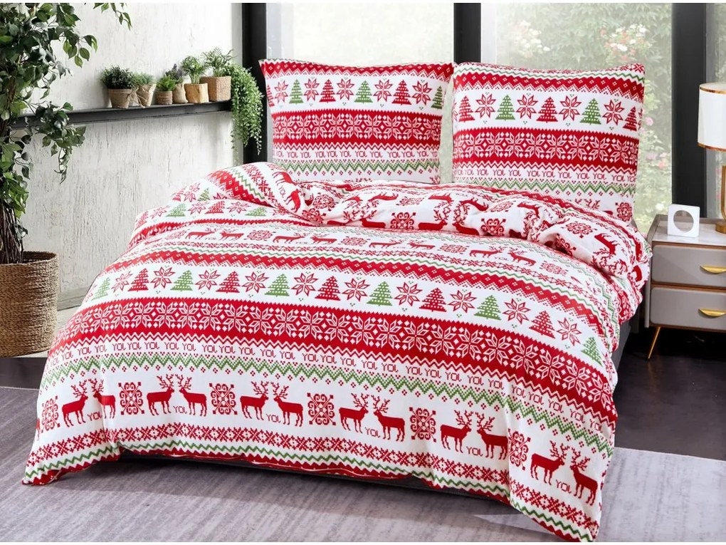 2x lenjerie de pat din microplus CHRISTMAS JOY alb + cearsaf din microplus SOFT 180x200 cm alb