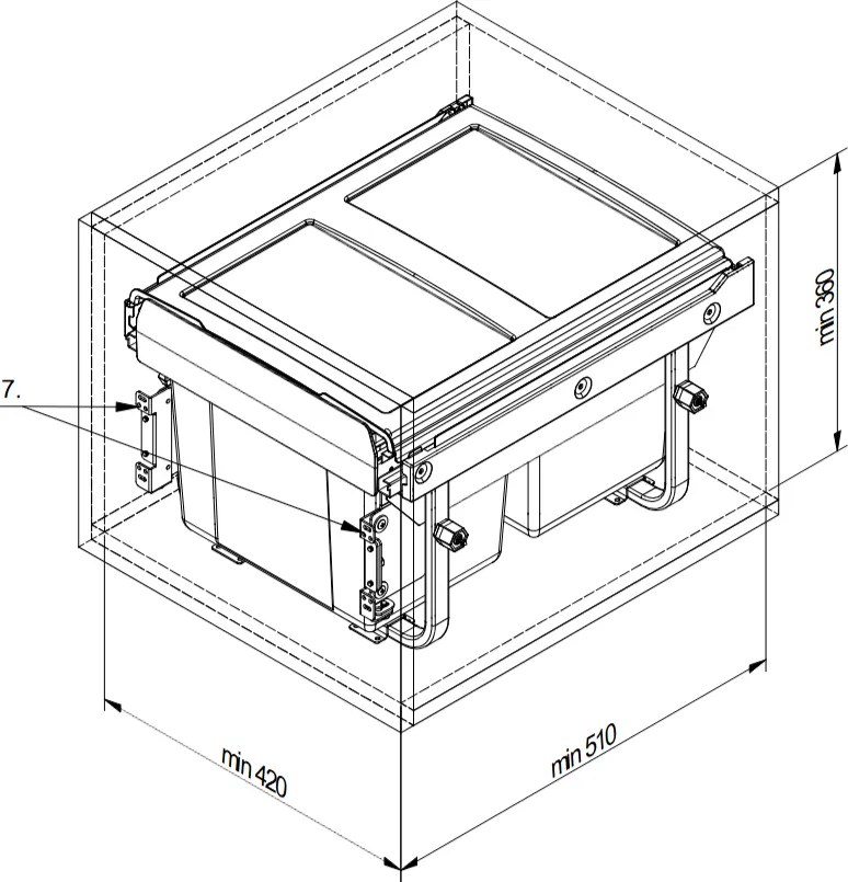 Cos gunoi incorporabil GTV Practi Eco, cu extragere automata, colectare selectiva, pentru corp de 450 mm, gri antracit, 2 x 15 l Gri antracit,
