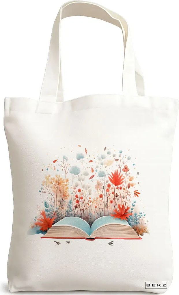 Sacosa de Panza pentru Cumparaturi, Geanta Tote, model Books 3 38 x 34.5 cm, Alba, BEKZ®