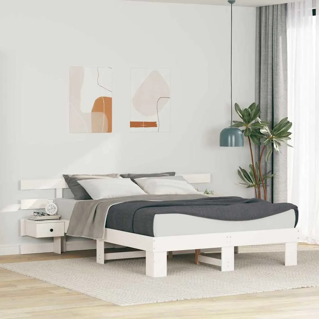 vidaXL Cadru de pat cu sertar Alb 160 x 200 cm