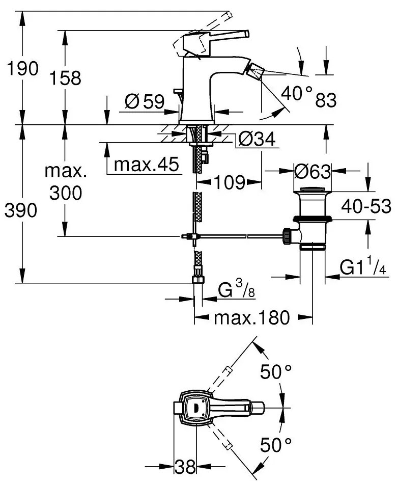 Grohe Grandera Baterie bideu monocomanda, marimea M
