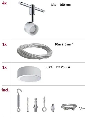 Paulmann 94080 - Set 4 x LED/4,8 W, sistem complet cu cablu STAGE, 230 V, crom