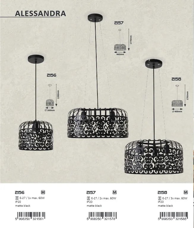 Pendul design clasic ALESSANDRA negru mat 2156 RX