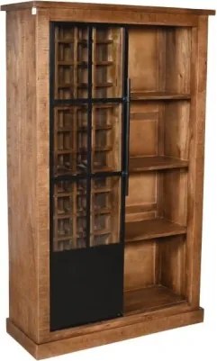 Vitrină bar din lemn masiv de mango și metal, 115 x 45 x 190 cm, finisaj natural, „Bottle Rack"
