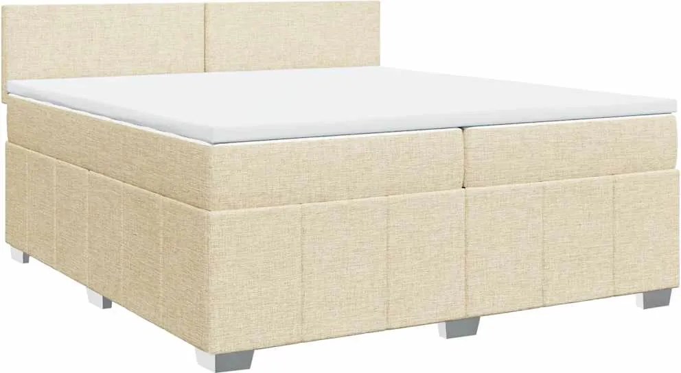 vidaXL Pat box spring cu saltea, crem, 200x200 cm, textil
