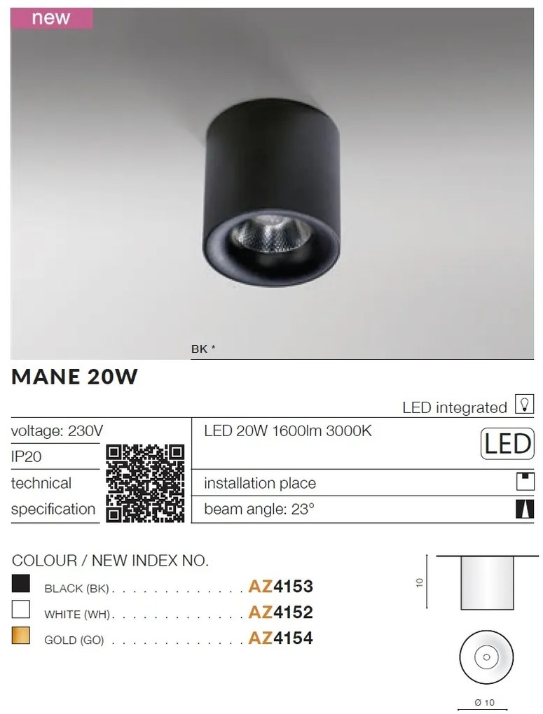 Spot LED aplicat tavan/plafon MANE 20W alb
