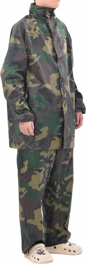vidaXL Costum de ploaie, 2 piese, imprimeu camuflaj, cu glugă, M