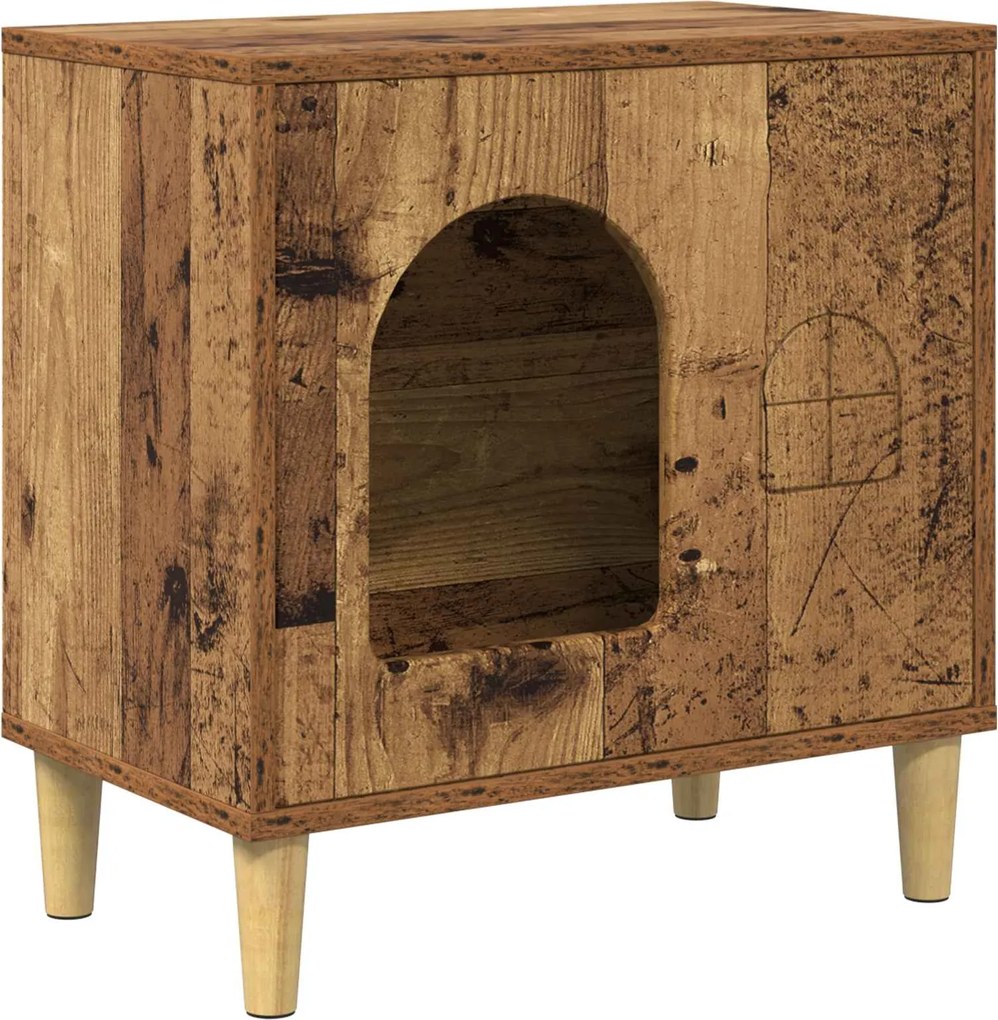 vidaXL Casa pentru pisici Lemn vechi 51 x 30 x 52 cm Lemn compozit