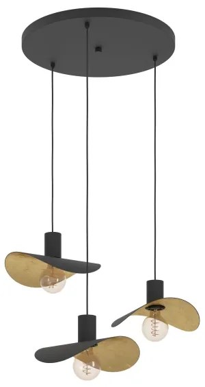 Lustră pe cablu Eglo 390395 SACEDA 3xE27/40W/230V negru/auriu