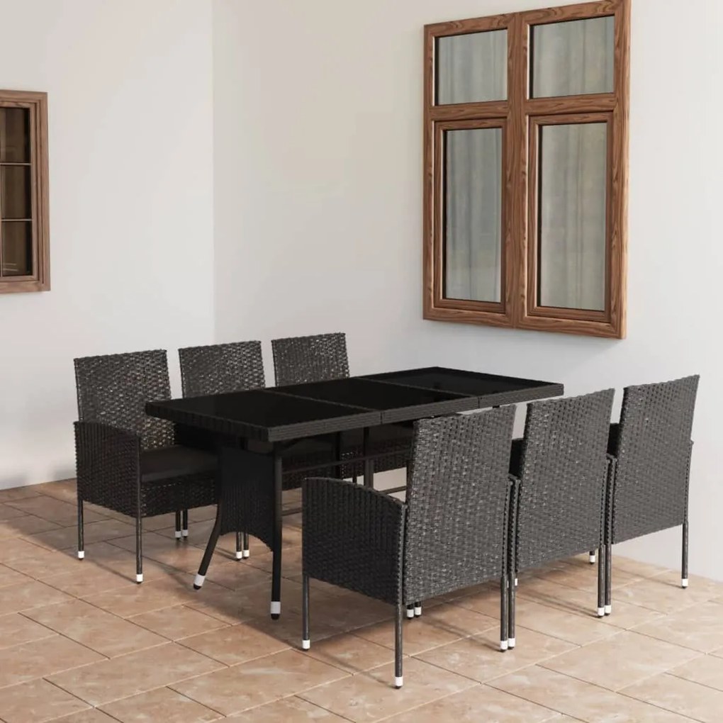 3059423 vidaXL Set mobilier de grădină, 7 piese, negru, poliratan