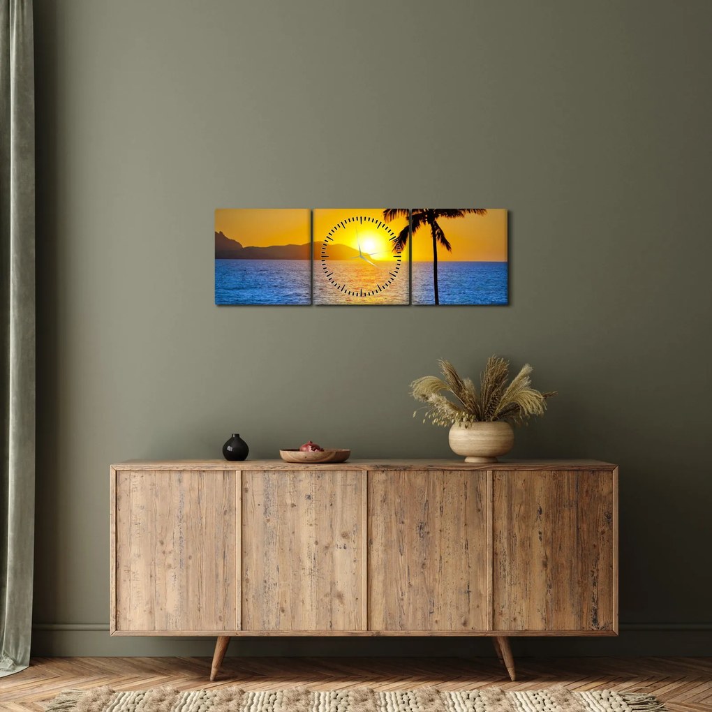 Tablou - Apus de soare deasupra mării (cu ceas) (90x30 cm)