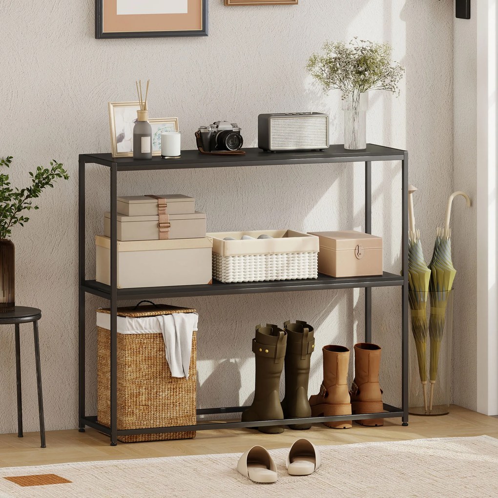 HOMCOM Consolă din oțel 2 etajere Design modern pentru living intrare coridor 100 x 30 x 87 cm Negru | Aosom Romania
