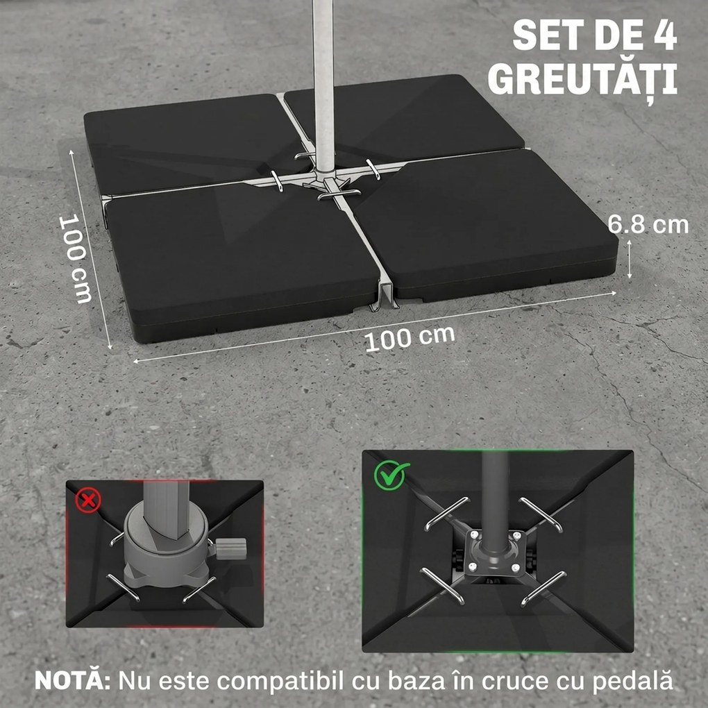 Outsunny Bază pentru Umbrelă cu Braț de 4 Piese, Se Umple cu Apă sau Nisip, Ideală pentru Umbrele cu Bază în Cruce, Negru | Aosom Romania