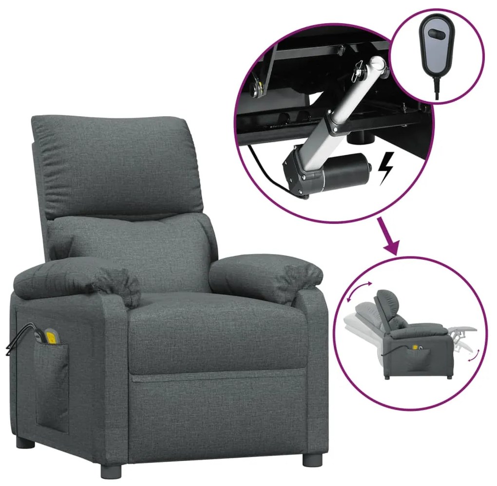 3073828 vidaXL Fotoliu de masaj electric rabatabil, gri închis, textil