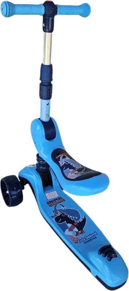 Trotineta 2 in 1 pentru copii cu roti luminoase din silicon NOVOKIDS™ Mini Scooter 8130, Cu melodii , 3 roti, Pliabila, Maner reglabil pe inaltime,