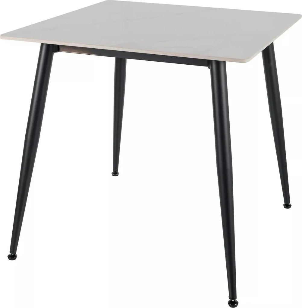Masa RION, alb cu efect de marmura/negru, ceramica/metal, 80x80x76 cm