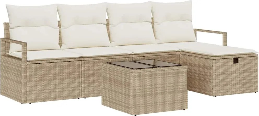 vidaXL Set de canapele pentru grădină cu pernă 6 pcs Bej Rattan poli