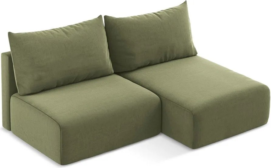 Colțar verde extensibil/cu spațiu de depozitare cu tapițerie din catifea (cu colț pe partea dreaptă/cu șezlong) Kalena – Makamii