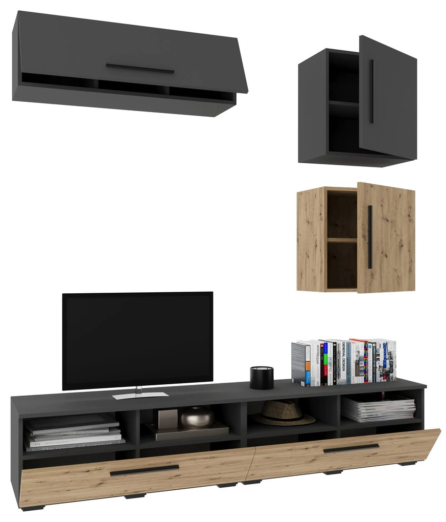 Living Kos V15, Antracit/Stejar Artisan, L 190 cm
