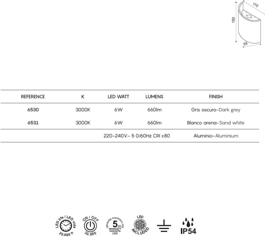 Aplica LED de perete iluminat exterior ambiental IP54 SOCHI alba
