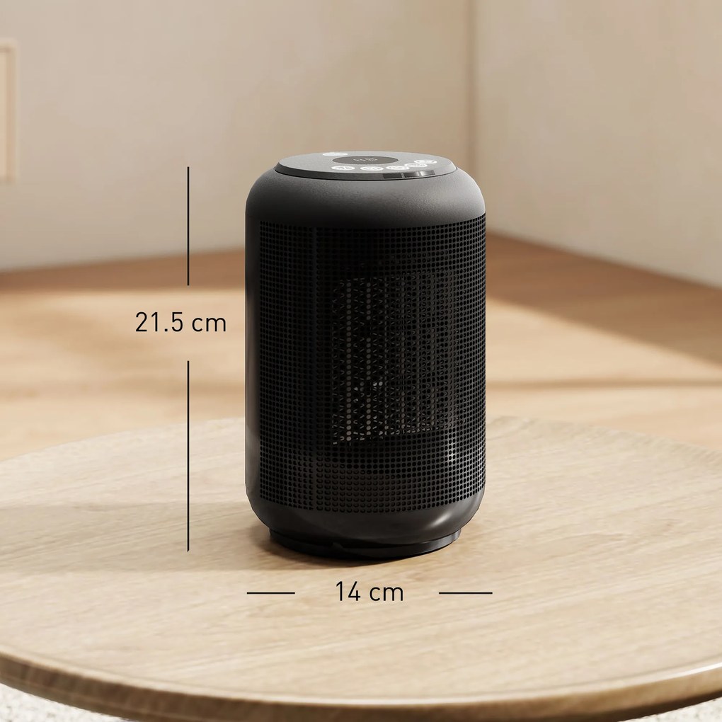 HOMCOM Încălzitor electric cu 3 moduri și temporizator 24h, 14x14x21.5 cm, Negru | Aosom Romania