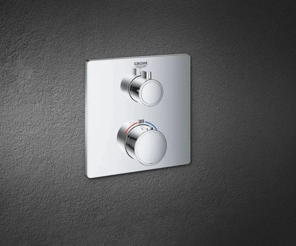 Grohe Grohtherm Baterie cada dus cu termostat, 2 iesiri, patrata, crom
