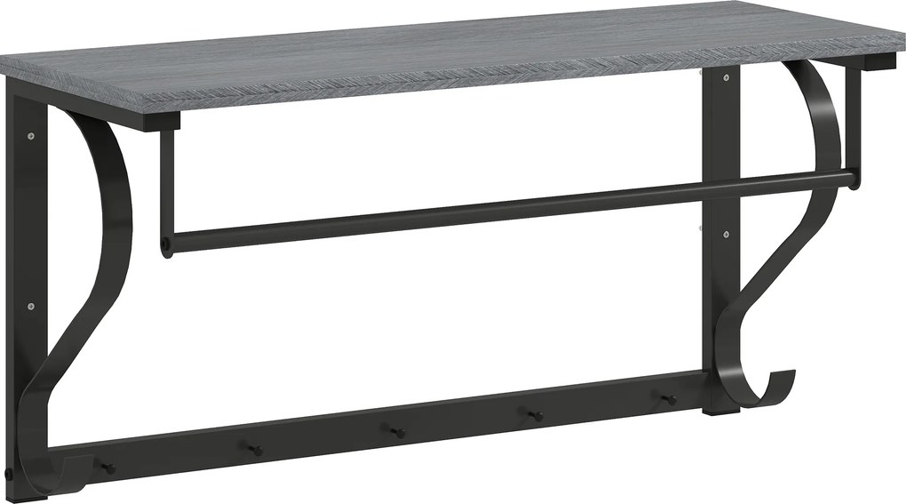 HOMCOM Suport perete garderobă, Cârlige haine montate pe perete, 5 cârlige, raft superior, versatil, Gri | Aosom Romania