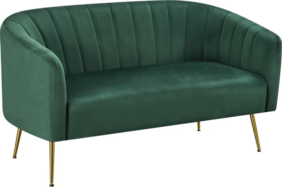 Canapea de design cu 2 locuri, ţesătură Velvet verde închis/gold crom-auriu, BAGY