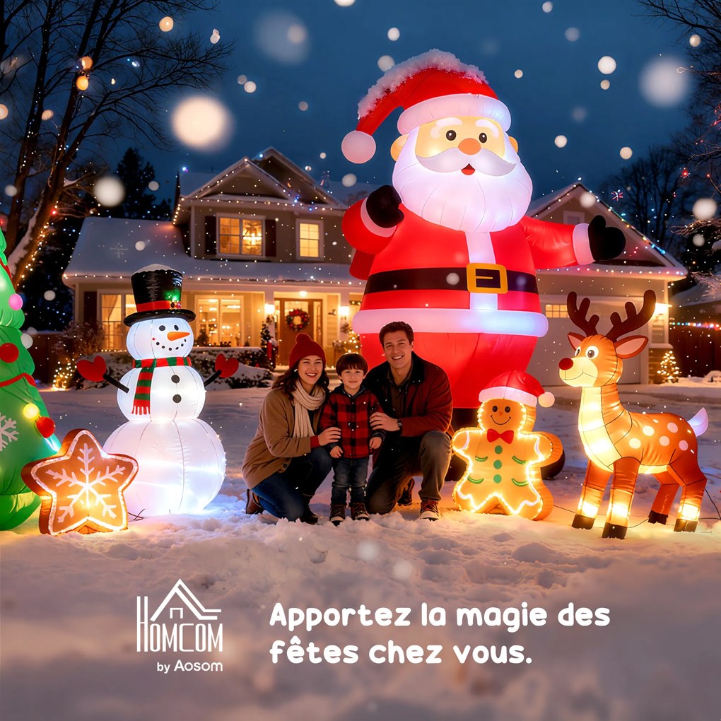 HOMCOM Moș Crăciun Gonflabil LED 2,4 m cu sac Poliester impermeabil Roșu | Aosom Romania