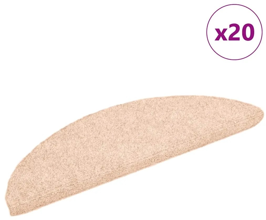 vidaXL Covorașe autoadezive pentru scări, 20 buc., 56x17x3 cm, crem, semirotunde
