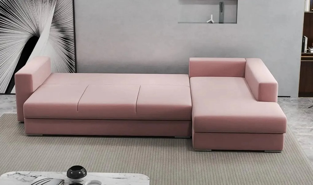 Colțar extensibil dumonde cu ladă de depozitare si sezut confortabil din spuma high-density, Gloria Royal Pink II 320x183 cm