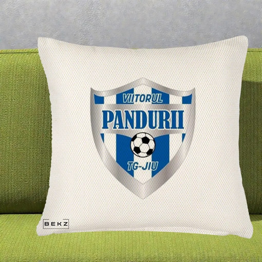 Perna Personalizata Pandurii Targu Jiu Fotbal, 40x40 cm, Crem Reliefat, Husa Detasabila, Perna Inclusa, BEKZ®