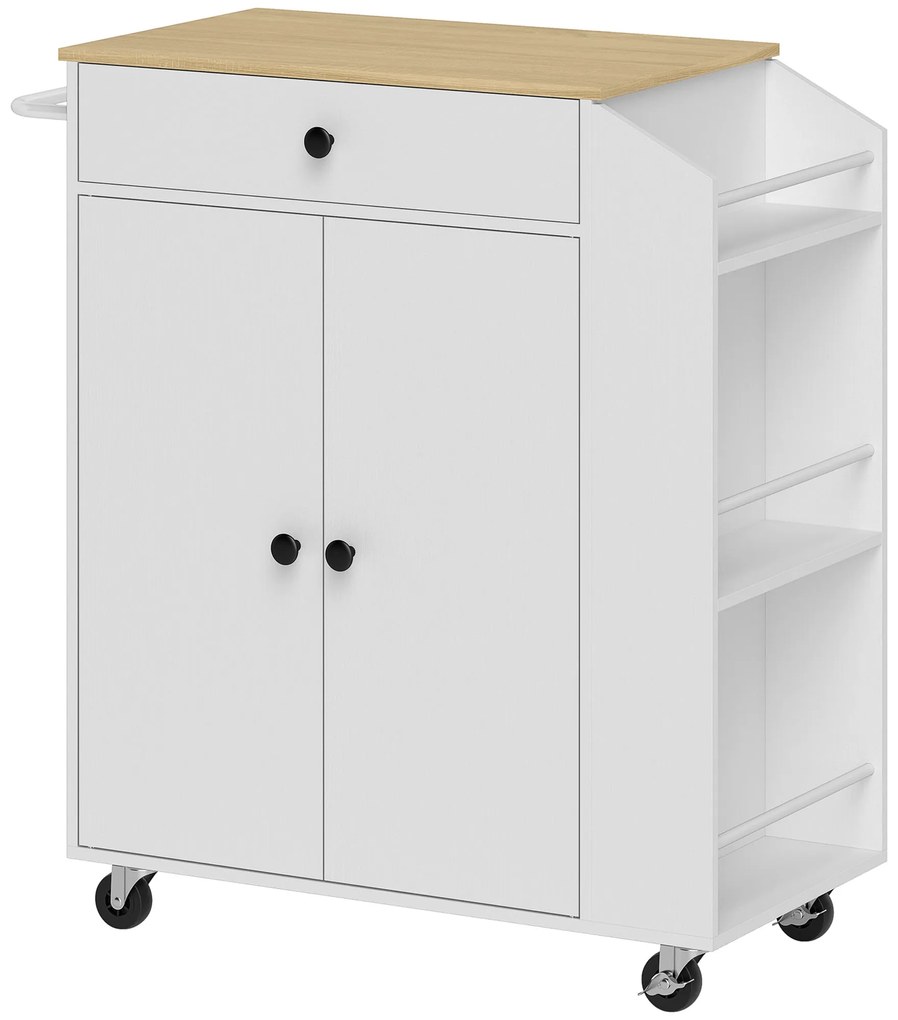 HOMCOM Cărucior de bucătărie cu sertar, dulap, raft pentru condimente, suport pentru prosoape,  82 x 38 x 86,5 cm, Alb/Stejar | Aosom Romania