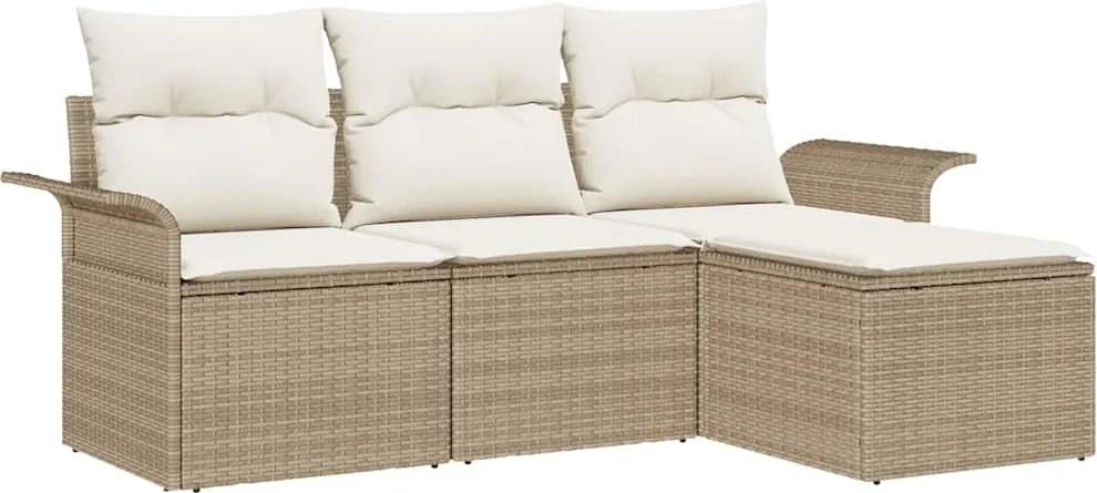 vidaXL Set de canapele pentru grădină cu pernă 4 pcs Bej Rattan poli