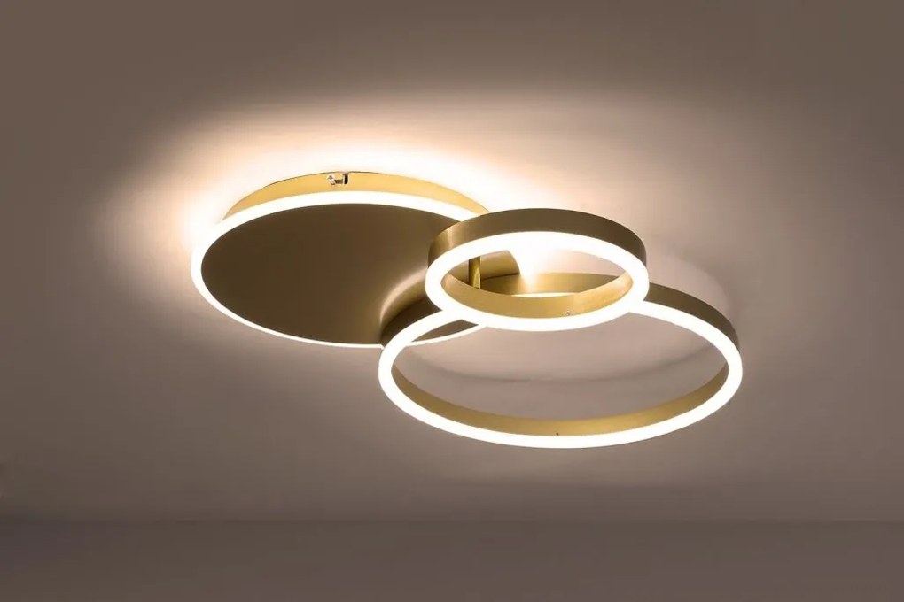 Plafoniera LED cu Telecomanda, Design Geormetric, RINGS 3 auriu