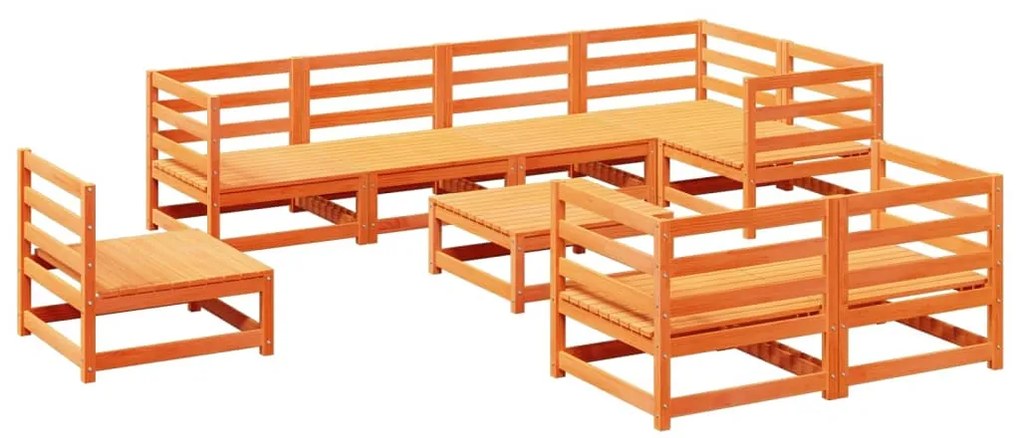 3299509 vidaXL Set canapea de grădină, 9 piese, maro ceruit, lemn masiv de pin