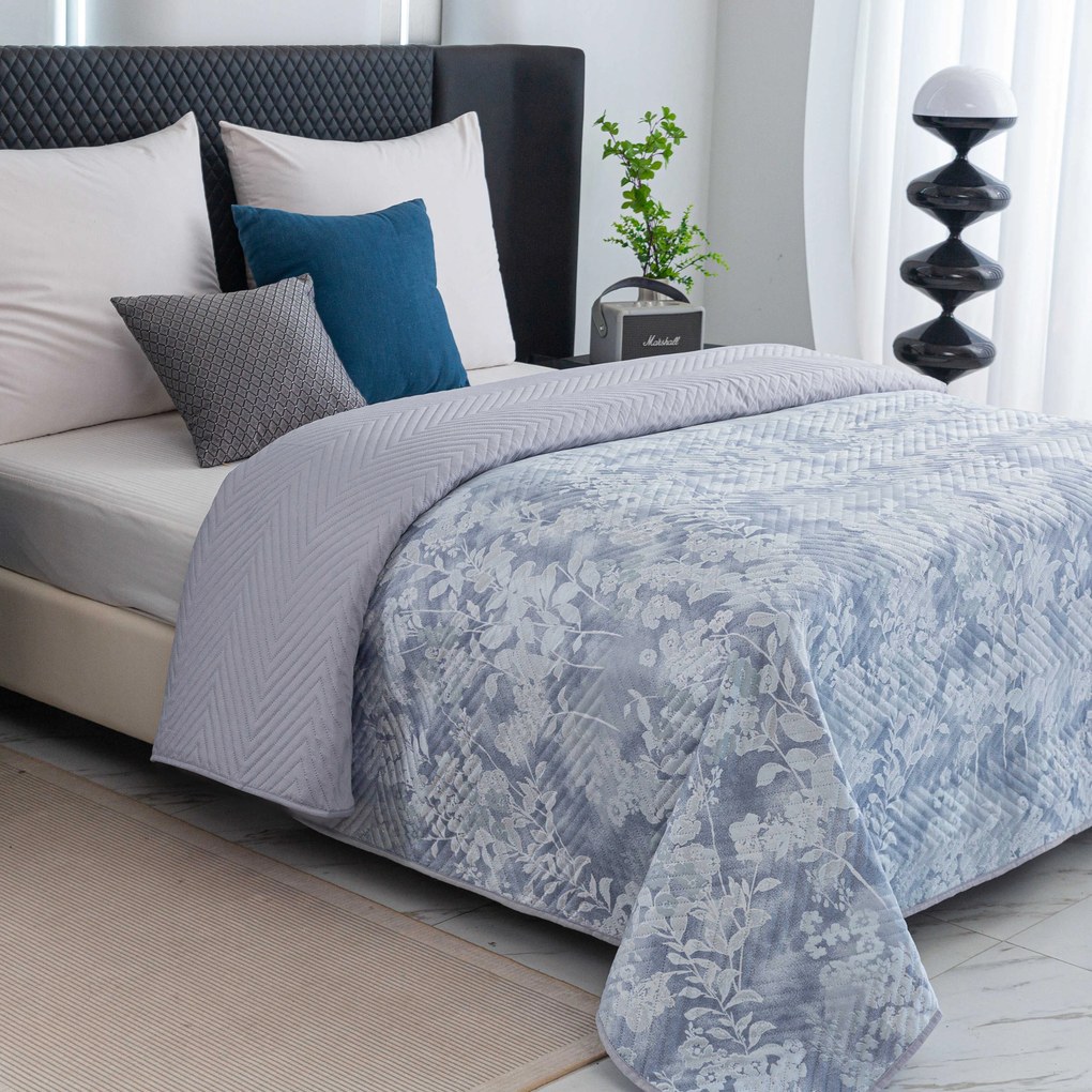 Cuvertura de pat FLOWERS albastru / gri Dimensiune: 200 x 220 cm